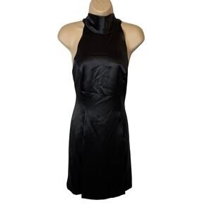 Tuckernuck Daphne Black Satin Halter Dress Open Back Tie Neck Size 8 Sexy LBD